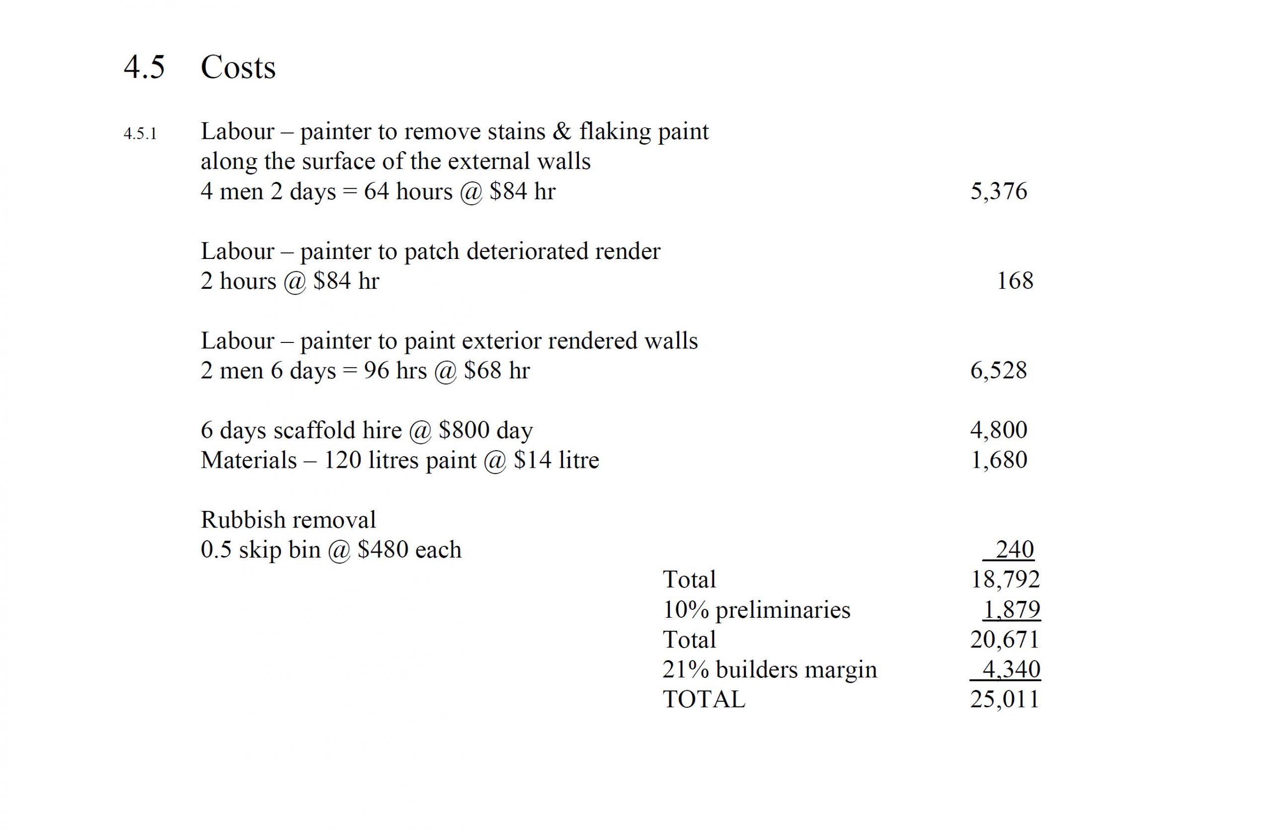 Cost Estimates of Repairs